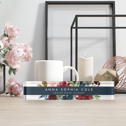 Radiant Bloom  Modern Watercolor Floral Desk Name Plate
