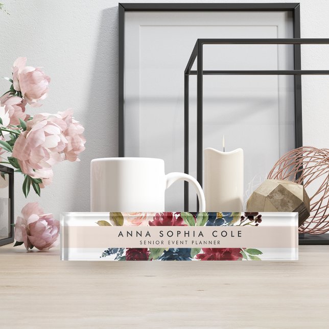 Radiant Bloom | Modern Watercolor Floral Desk Name Plate (Creator Uploaded)