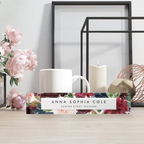 Radiant Bloom  Modern Watercolor Floral Desk Name Plate