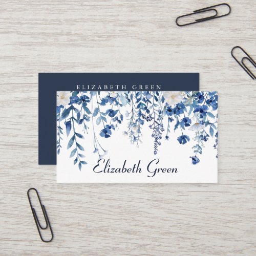 Radiant Bloom|Navy Blue Watercolor Floral Business Card