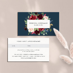 Radiant Bloom | Navy &amp; Burgundy Floral Appointment Card
