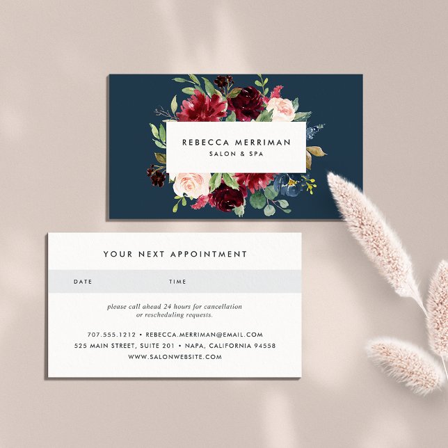 Radiant Bloom | Navy & Burgundy Floral Appointment Card (Creator Uploaded)