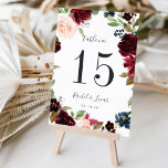 Radiant Bloom | Personalized Table Number Card<br><div class="desc">Garden chic table number cards feature an oval wreath border of green watercolor foliage and vibrantly colored flowers in blush pink, burgundy marsala and navy blue, framing your table number in rich off-black. Personalize with your names and wedding date, or name each table for an extra personal touch. Design repeats...</div>