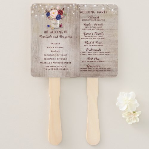 Radiant Bloom Rustic Mason Jar Wedding Program Hand Fan