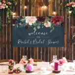 Radiant Bloom Shower Welcome Banner<br><div class="desc">Two lines of custom text allow you to easily customize this pretty floral banner for a bridal shower, birthday, sweet sixteen, quinceanera, or other event. Design features a top border of jewel tone watercolor flowers and lush green botanical foliage on a rich navy blue background. Need help customizing? Contact me...</div>