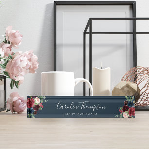 Radiant Bloom Watercolor Floral Desk Name Plate
