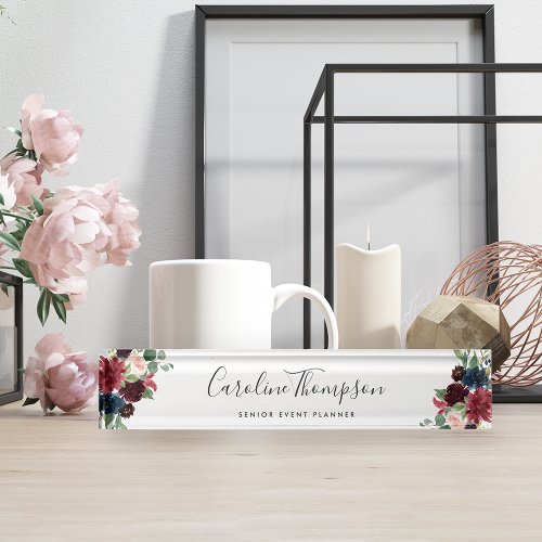 Radiant Bloom  Watercolor Floral Desk Name Plate