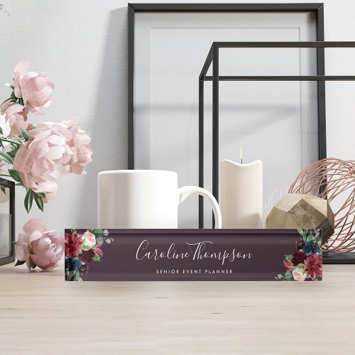 Radiant Bloom  Watercolor Floral Desk Name Plate