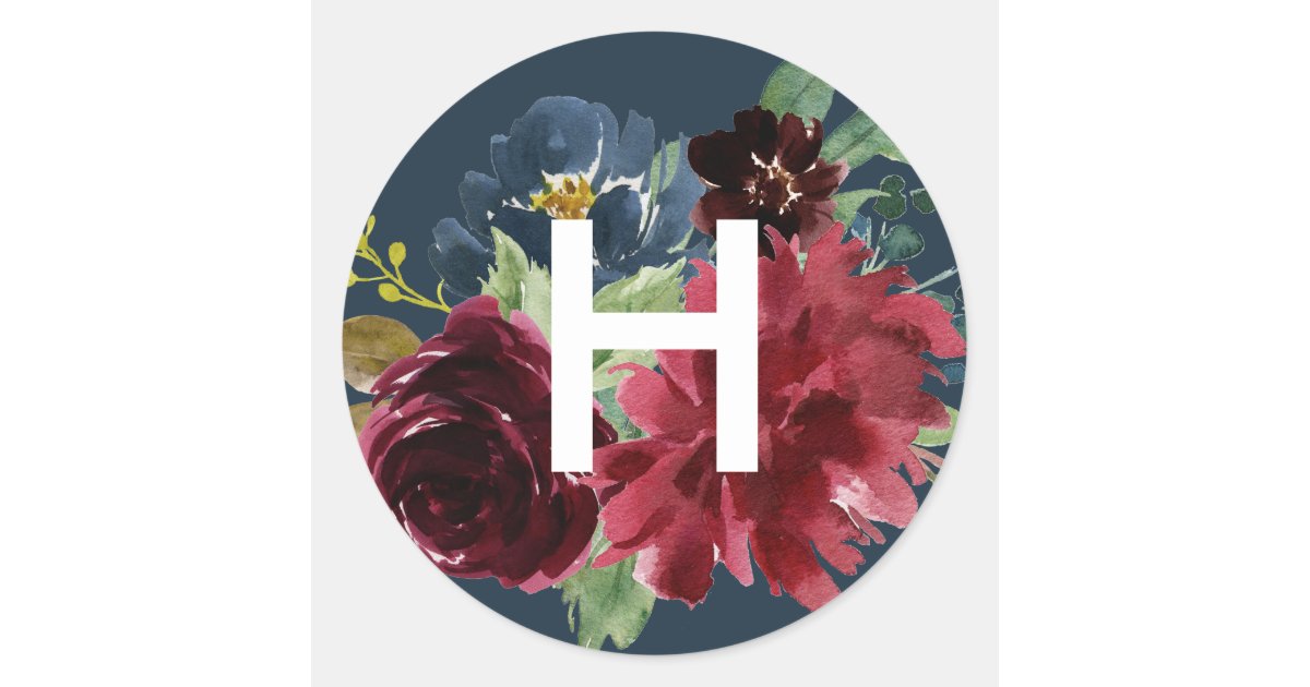 Radiant Bloom Watercolor Floral Monogram Classic Round Sticker