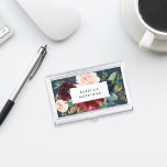 Radiant Bloom | Watercolor Floral Personalized Business Card Case<br><div class="desc">Elegant floral business card holder features your name and/or business name framed by a border of lush watercolor flowers in blush pink and burgundy marsala with sage green leaves on a rich navy blue background. Matching business cards and accessories also available.</div>