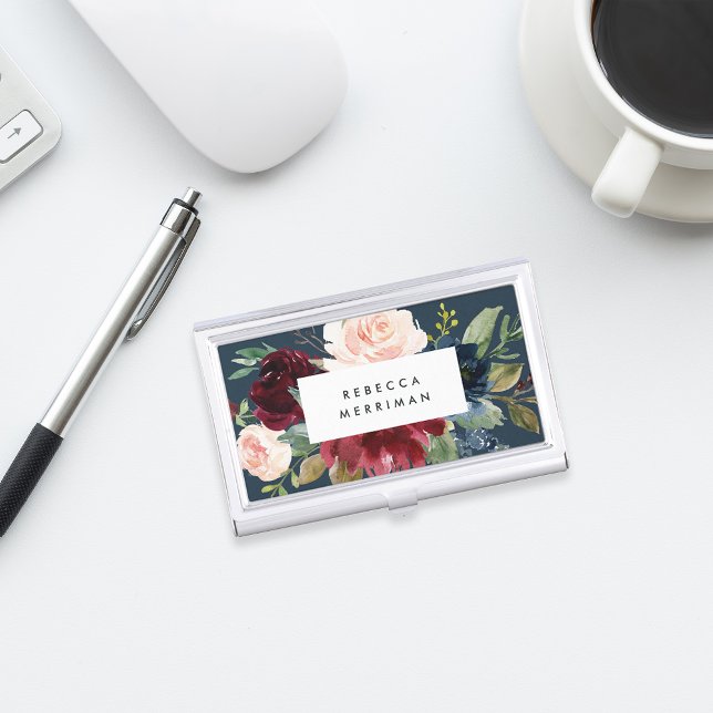 Radiant Bloom | Watercolor Floral Personalized Business Card Case (Creator Uploaded)