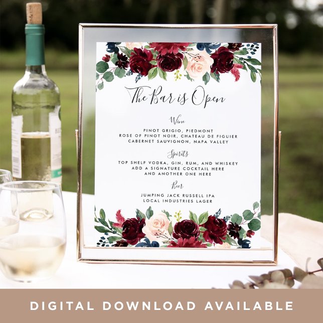 Radiant Bloom Wedding Bar Menu Sign (Creator Uploaded)
