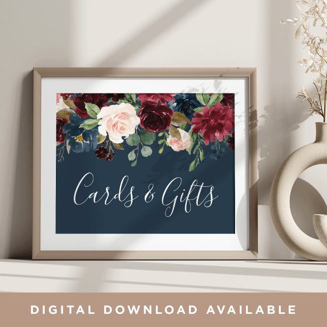 Radiant Bloom Wedding Cards & Gifts Sign | Navy (Creator Uploaded)