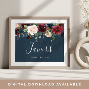 Radiant Bloom Wedding Favor Sign Navy