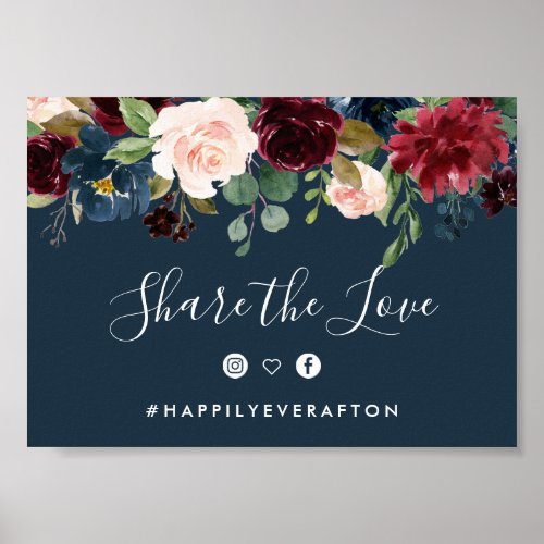 Radiant Bloom Wedding Hashtag Sign  Navy