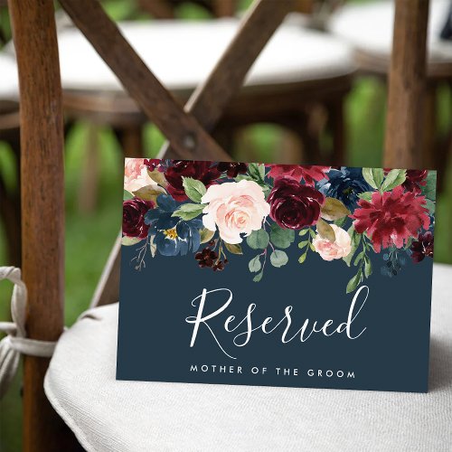 Radiant Bloom Wedding Reserved Sign  Navy Invitation