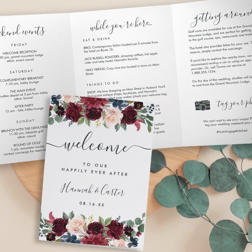 Radiant Bloom Wedding Welcome Letter  Itinerary Tri_Fold Program