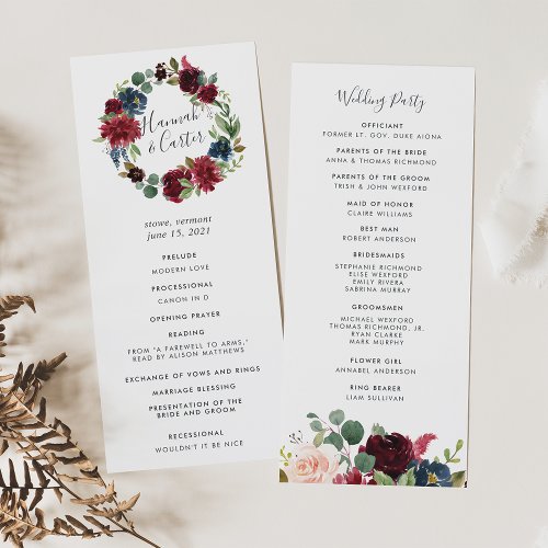 Radiant Bloom Wreath Wedding Ceremony Program