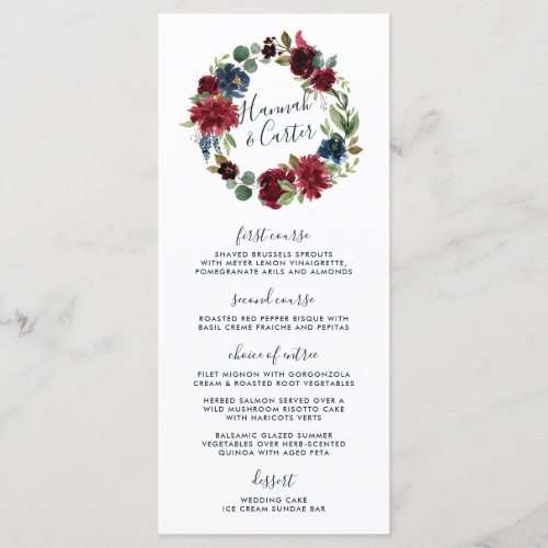 Radiant Bloom Wreath Wedding Menu Card