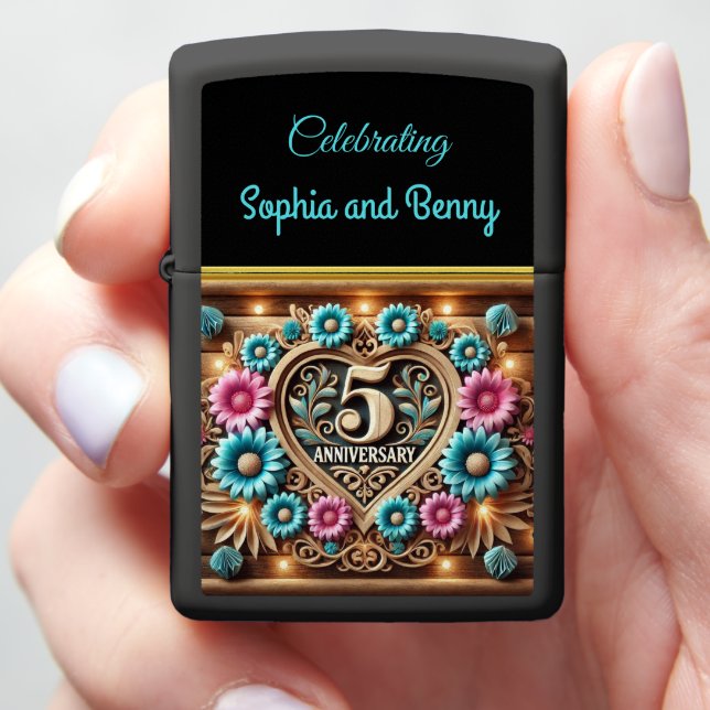 Radiant Blooms: 5th Anniversary Display Zippo Lighter (In Hand)