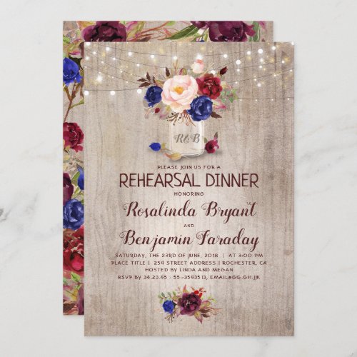 Radiant Blooms Mason Jar Rustic Rehearsal Dinner Invitation