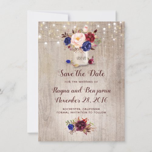 Radiant Blooms Mason Jar Rustic Save the Date
