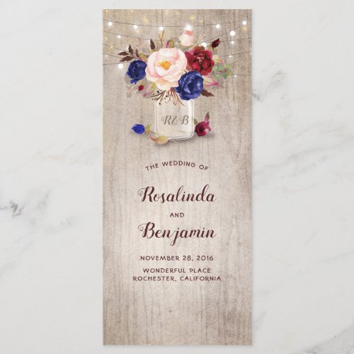 Radiant Blooms Mason Jar Rustic Wedding Programs