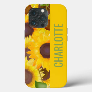 Radiant Blooms: Personalized Yellow Sunflower iPhone 13 Pro Case