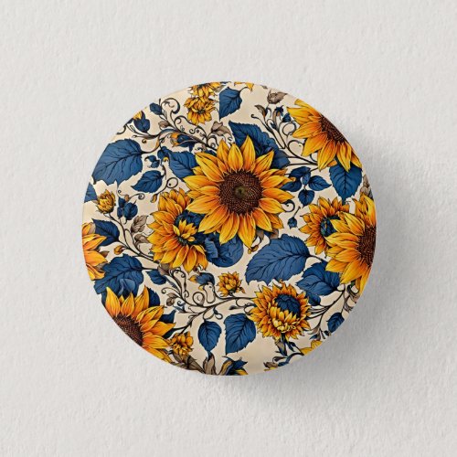 Radiant Blooms Sunflowers Pattern Artwork Button