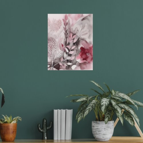 Radiant Blossoms Pink Boho Panorama Artwork on Foil Prints
