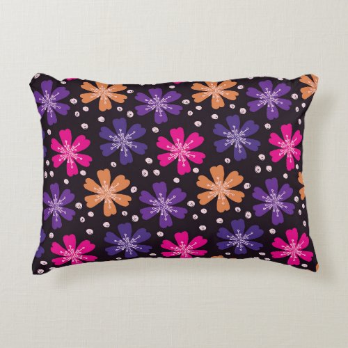 Radiant Blossoms vlt prpl fus pch blk bkgd Accent Pillow