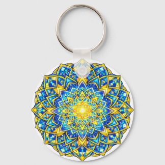 Radiant Blue Gold Mandala - Sun Harmony Keychain
