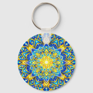 Radiant Blue Gold Mandala - Sun Harmony Keychain S