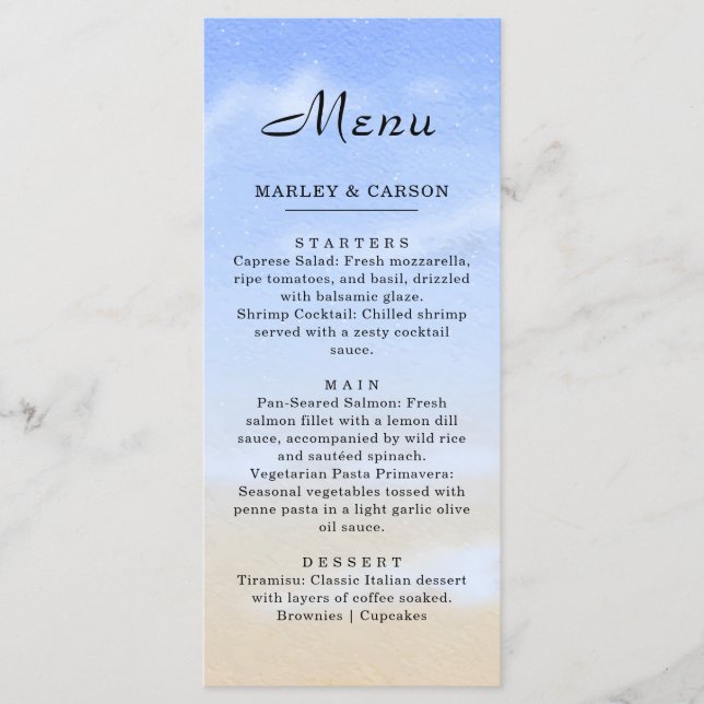 Radiant Blue Sky Summer Beach Wedding  Menu (Front)