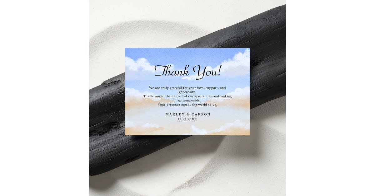 Radiant Blue Sky Summer Beach Wedding Thank You Card | Zazzle