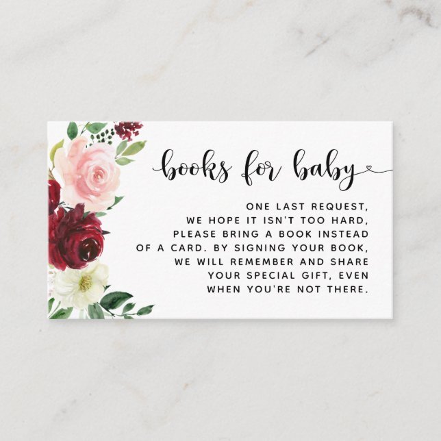 Radiant Blush Burgundy Floral Book Request Insert (Front)