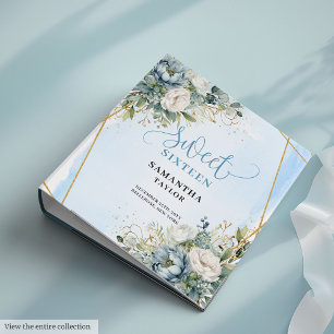 Radiant Boho Dusty Blue Ivory Floral Sweet Sixteen 3 Ring Binder