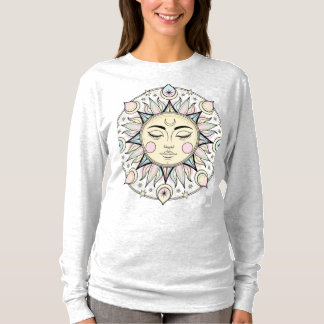 Radiant Boho Sun with Human Face – Mystical Celest T-Shirt