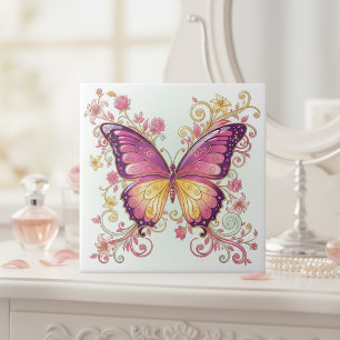 Radiant Butterfly Floral Pat#4 Magenta ID1222 Ceramic Tile