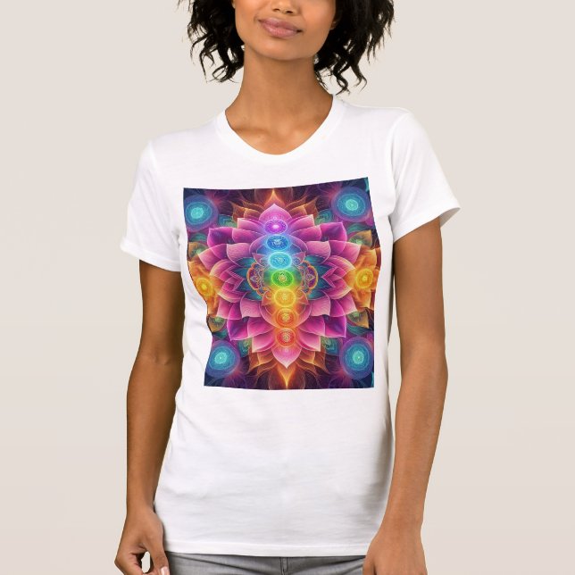 Radiant Chakra Lotus — Psychedelic Sacred Geometry T-Shirt (Front)