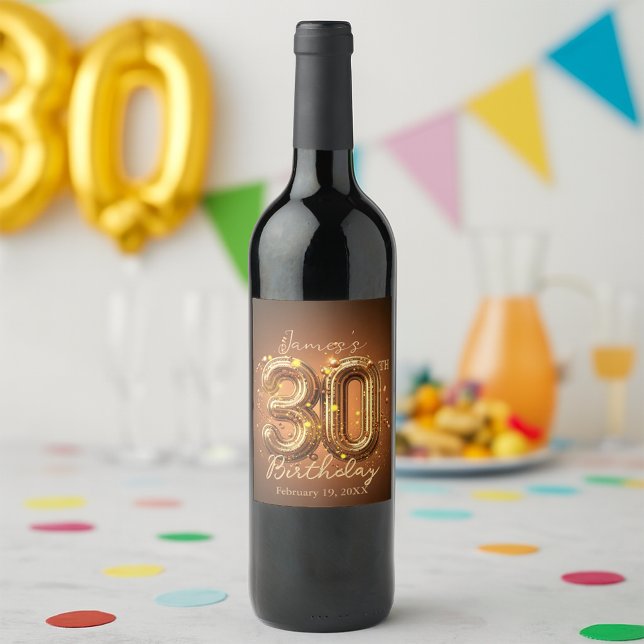 Radiant Chic Glam Brown and Gold 30th Birthday Wine Label (Creator Uploaded)