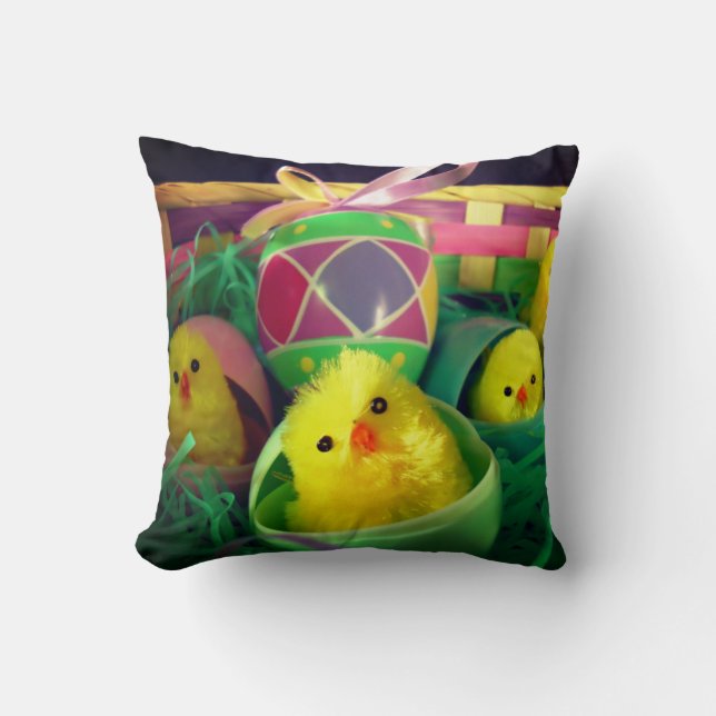 Radiant Chick Easter Scene Throw Pillow (Front)