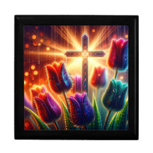 “Radiant Christian Cross: Raindrops on Tulips"