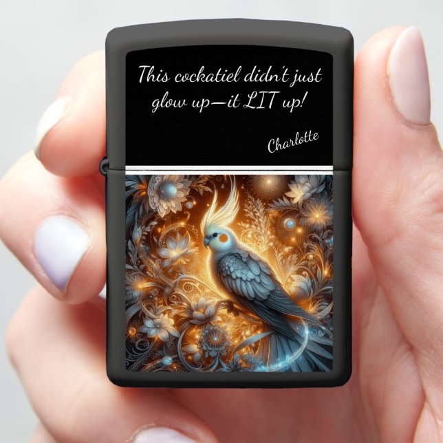Radiant Cockatiel in a Glowing Fantasy Garden Zippo Lighter (In Hand)