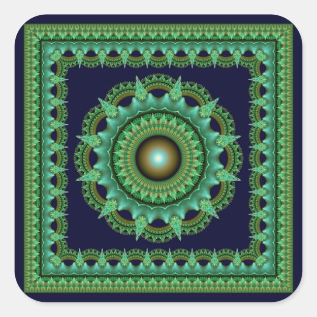 Radiant colorful mandala square sticker (Front)