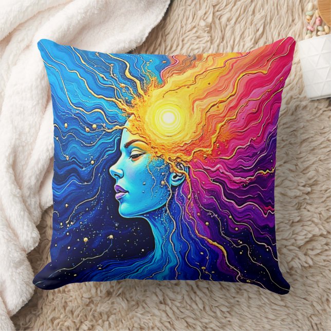 Radiant Cosmic Mind Awakening Throw Pillow (Blanket)
