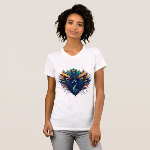 Radiant Crest Colorful Peacock Feather T_Shirt