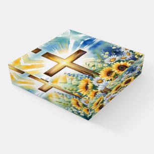 Radiant Cross Christian Design – Sunflower & Flora Paperweight