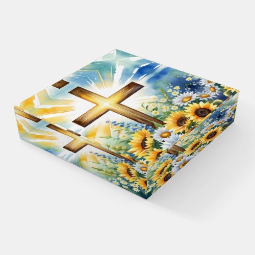 Radiant Cross Christian Design – Sunflower & Flora Paperweight