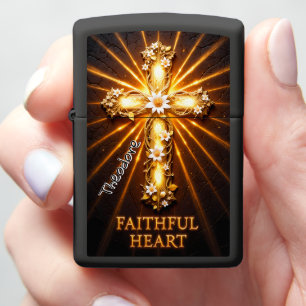 Radiant Cross Floral Zippo Lighter